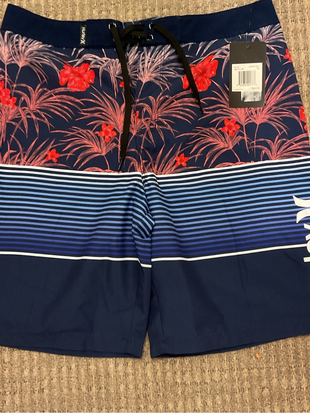 Hurley Midnight Navy Pink Palm-Print Swim Shorts board shorts nwt 16/28 summer